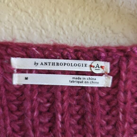 ANTHROPOLOGIE Ramona Cable-Knit V-Neck Sweater Size Medium M Berry Red - Picture 5 of 9